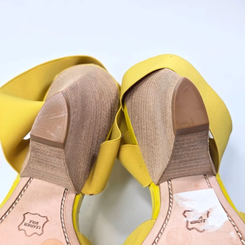 BCBGMAXAZRIA Women's Wedge Heel Size 6 B EU 36 Yellow Strappy Slip On Sandals